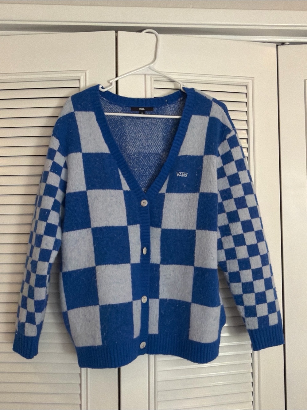 Vans Blue & Light Blue Checkerboard Button Cardigan